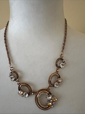 2 Gold-distressed tone necklaces  - gemstones and charm cluster EUC 🙌